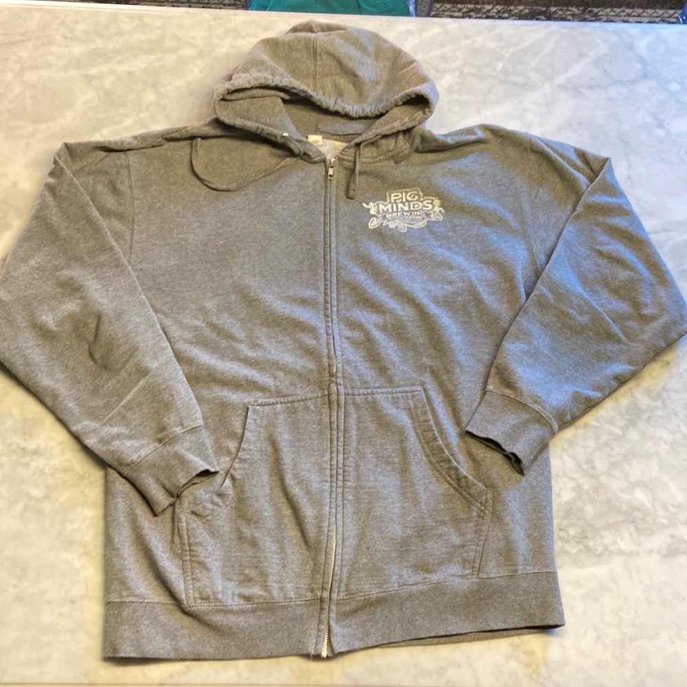 Vegan Brewery Beer Hoodie sweatshirt. Mens XL. Grey. Zip up